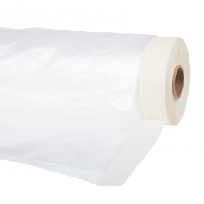 Пленка защитная с клейкой малярной лентой, прозрачная, HDPE, рулон 2,4х25 м, толщина 8 мкм